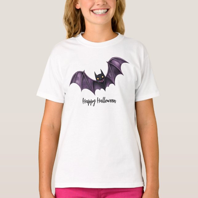 Camiseta Halloween Purple Black Bats espantó a Scary (Anverso)