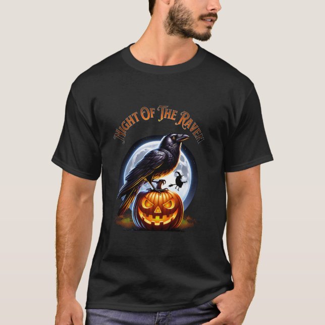 Camiseta Halloween Raven Crow Moon Witch Pumpkin Fiesta cos (Anverso)