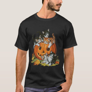 Camiseta Halloween Retro Mujeres retro de calabaza gata de