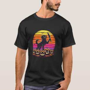 Camiseta Halloween Retro Sunset Dog Knife Pumpkin T Shirt