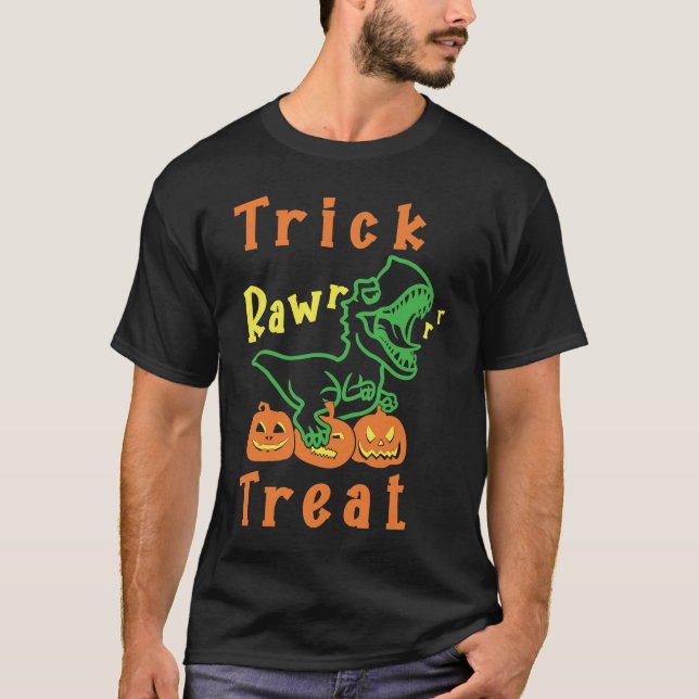 Camiseta Halloween rex calabaza dinosaurio truco truco truc (Anverso)