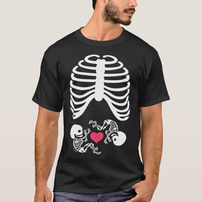Camiseta Halloween Rib Cage Pregnancy Expecting Twins Baby  (Anverso)