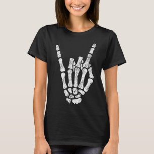 Camiseta Halloween Rock Hand Rótulo Skeleton Rock N Rolmb S