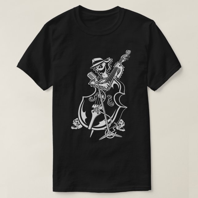 Camiseta Halloween Rockabilly Upright Bass Player Rockabill (Diseño del anverso)