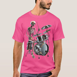 Camiseta Halloween Rocker Skeleton Jugando Drum Skull Playi