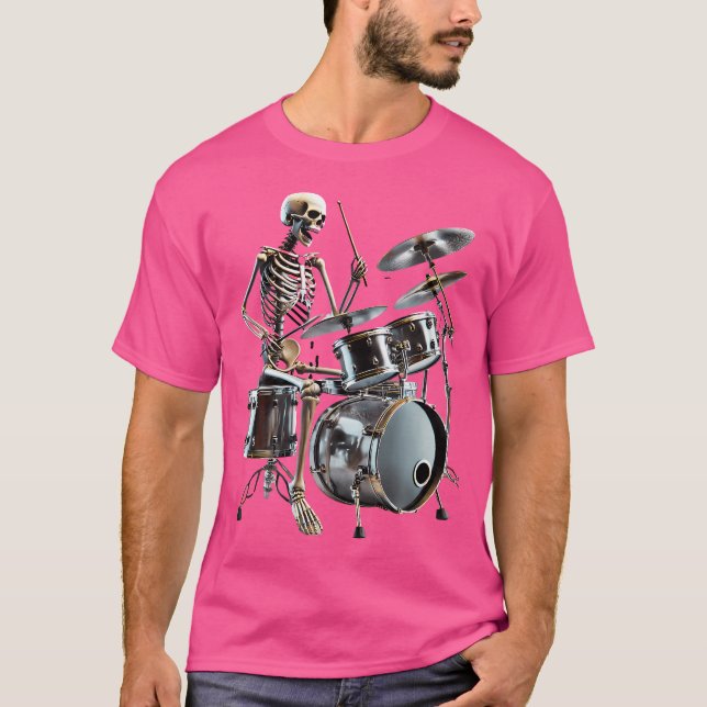 Camiseta Halloween Rocker Skeleton Jugando Drum Skull Playi (Anverso)