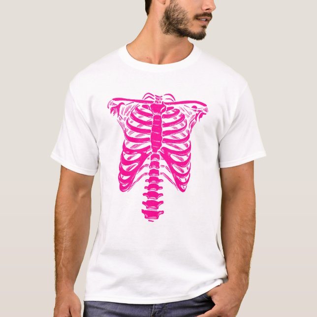 Camiseta halloween Ropa de esqueleto Rojo jaula (Anverso)