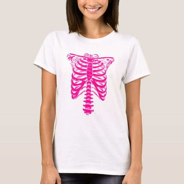 Camiseta halloween Ropa de esqueleto Rojo jaula (Anverso)
