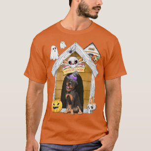 Camiseta Halloween Rottweiler Dog Witch Hauned House T-Shi