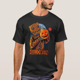 Camiseta Halloween Sack Masked Man Cargando Calabaza Y lata