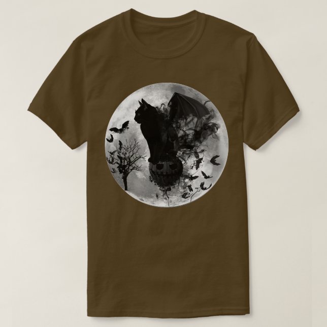 Camiseta Halloween Samhain Batcat Black Cat Witchy Moon Bat (Diseño del anverso)
