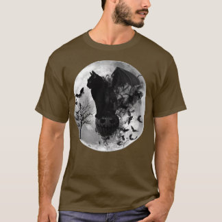 Camiseta Halloween Samhain Batcat Black Cat Witchy Moon Bat