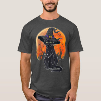 Camiseta Halloween Scary Black Cat Con Witch Gorra Premium