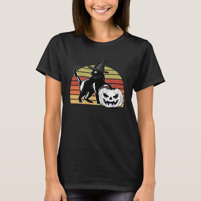 Camiseta Halloween Scary Black Cat Witch Hat Pumpkin JackOL (Anverso)