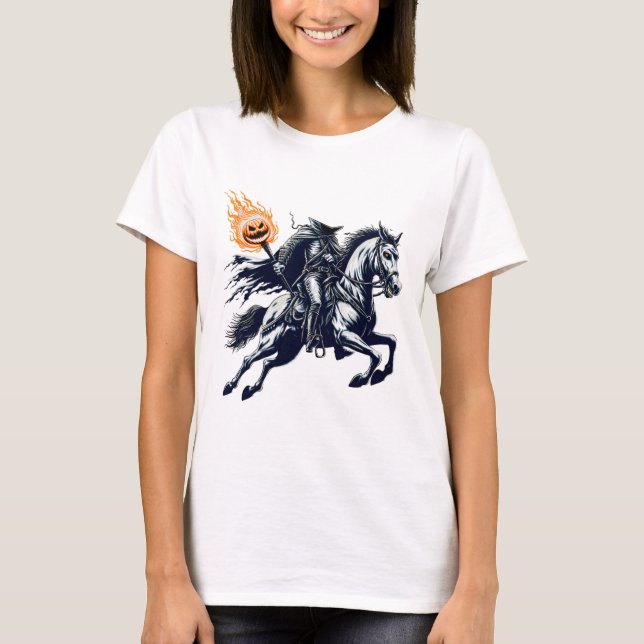 Camiseta Halloween Scary Calabaza Cabeza de jinete sin cabe (Anverso)