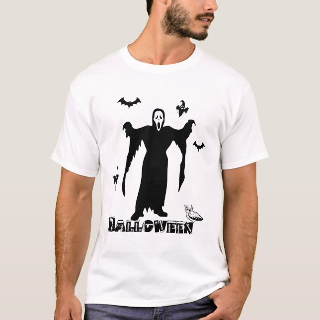 Camiseta Halloween Scary Death Face, Scary Ghosts Y Bats (Anverso)