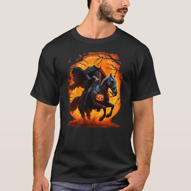 Camiseta Halloween Scary Pumpkin Headless Horseman Horse Ri (Anverso)