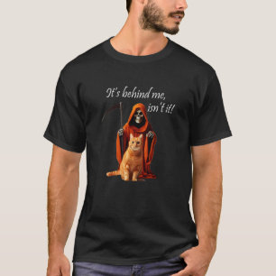 Camiseta Halloween. Segador Naranja & Gato. Está Detrás de