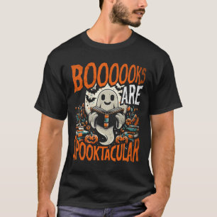 Camiseta Halloween Shirl Book Lover Design Ghost con libros