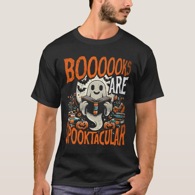 Camiseta Halloween Shirl Book Lover Design Ghost con libros (Anverso)