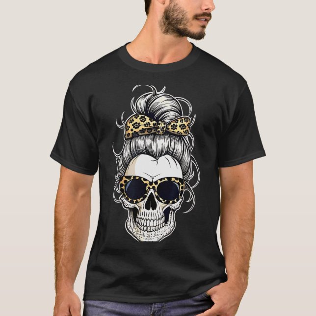 Camiseta Halloween Shirt For Women Skull , Leopard  (Anverso)