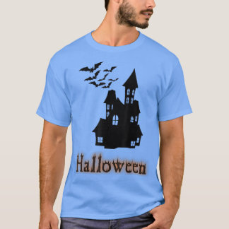 Camiseta Halloween Shirt Haunted House and Bats Happy Hallo