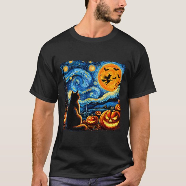 Camiseta Halloween Shirt Men Women Black Cat Pumpkins Bats  (Anverso)