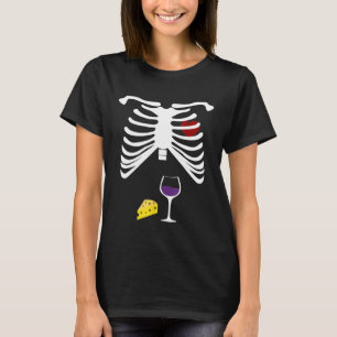 Camiseta Halloween Shirt Skeleton Wine Xray Mujeres diverti