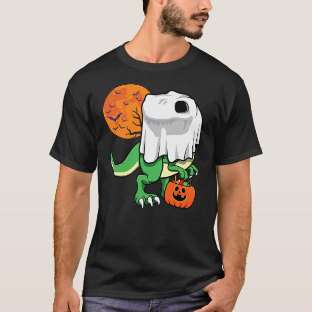 Camiseta Halloween Shirts for Boys Men Dinosaur T Rex Ghost (Anverso)