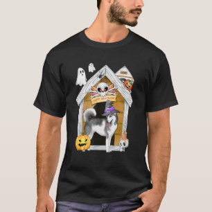 Camiseta Halloween Siberian Husky Dog Witch Haunty House