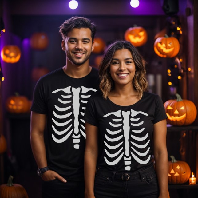 Camiseta Halloween Skeleton (Funny couple matching skeleton t-shirt)