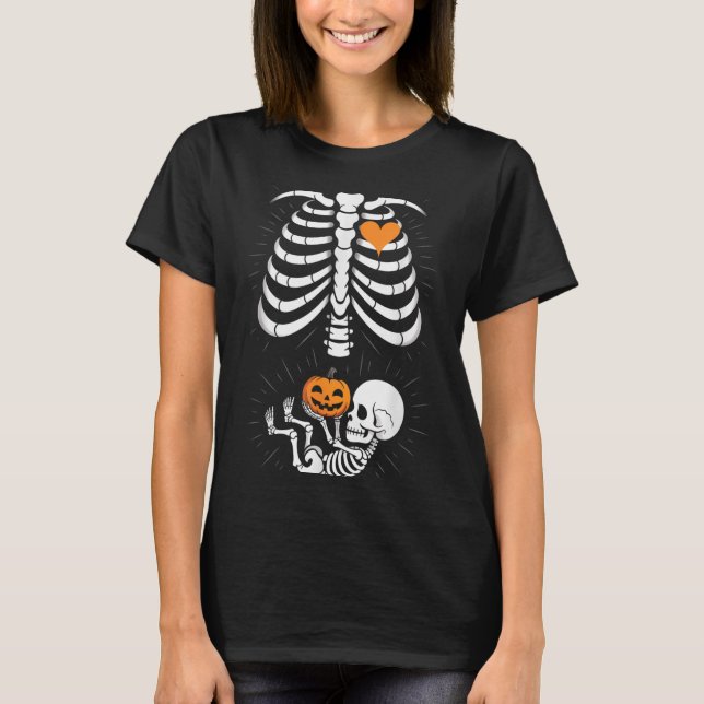 Camiseta Halloween Skeleton Baby Rib Cage Maternity Pregnan (Anverso)