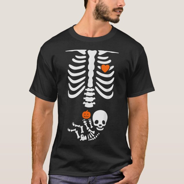 Camiseta Halloween Skeleton Baby Rib Cage Pregnant Pumpkin  (Anverso)