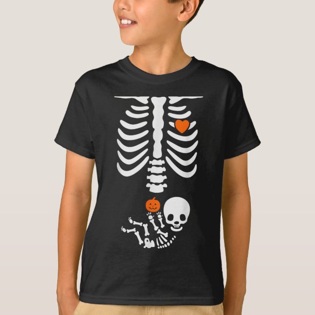 Camiseta Halloween Skeleton Baby Rib Cage Pregnant Pumpkin  (Anverso)