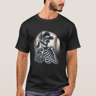 Camiseta Halloween Skeleton Baseball Player Skull Hands Hom