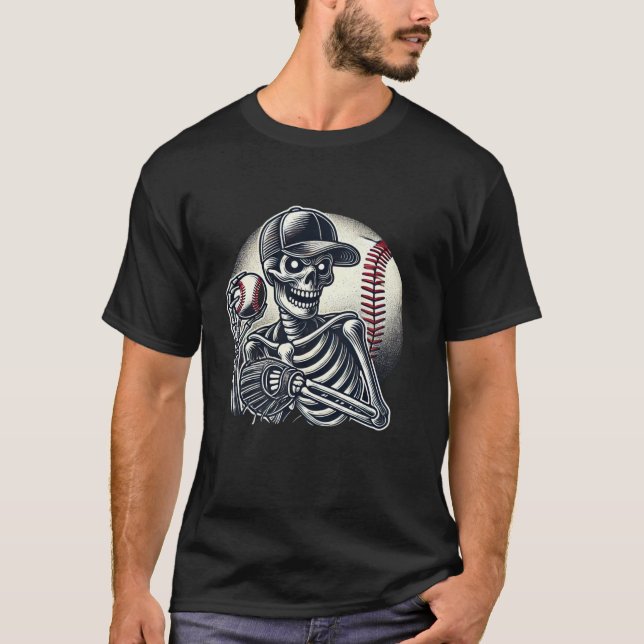 Camiseta Halloween Skeleton Baseball Player Skull Hands Hom (Anverso)