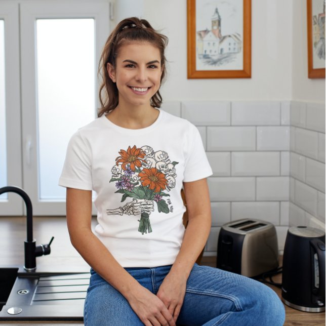 CAMISETA HALLOWEEN SKELETON BOUQUET OF FLOWERS (Subido por el creador)