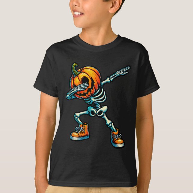 Camiseta Halloween Skeleton Boys Trick Tret Funny Pumpkin (Anverso)