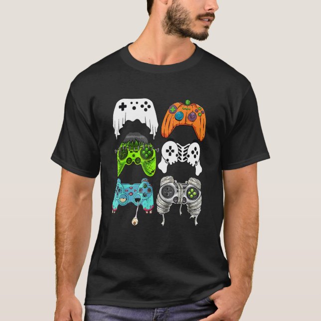 Camiseta halloween skeleton controladores de juegos zombie (Anverso)