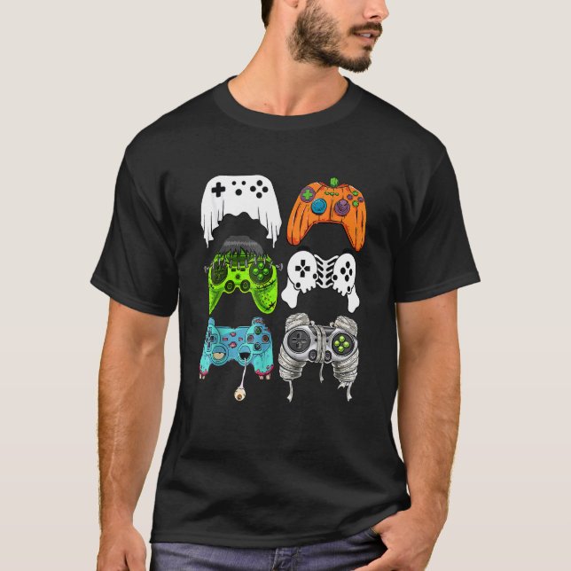 Camiseta halloween skeleton controladores de juegos zombie (Anverso)