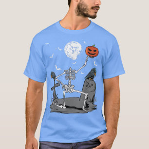 Camiseta Halloween Skeleton Costume Cabeza de calabaza Bats