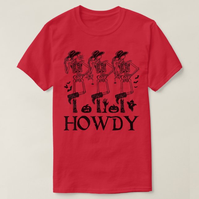 Camiseta Halloween Skeleton Cowboy Howdy Pumpkin Western Co (Diseño del anverso)