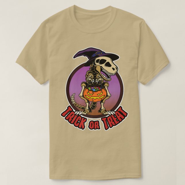 Camiseta Halloween, Skeleton Dino Dinosaur, niño truco de n (Diseño del anverso)