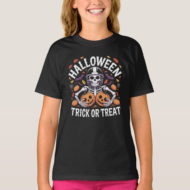 Camiseta Halloween Skeleton Football Player Trick or Trek (Anverso)