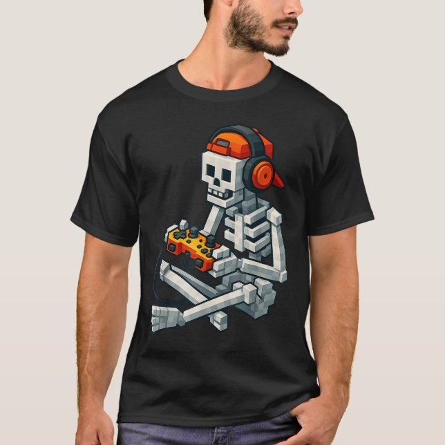 Camiseta Halloween Skeleton Gamer Pixel Video Gaming Boys M (Anverso)