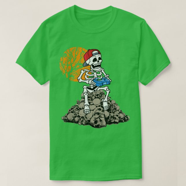 Camiseta Halloween Skeleton Gamer Video Gamer Niños Tee (Diseño del anverso)