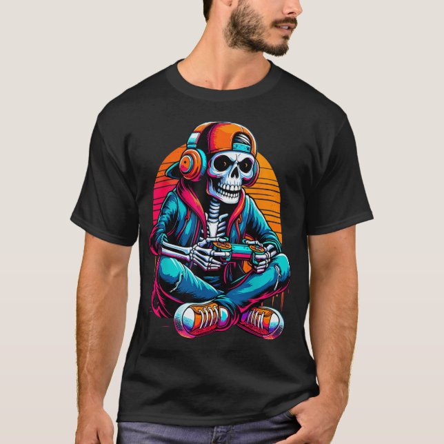 Camiseta Halloween Skeleton Gamer Video Gaming (Anverso)