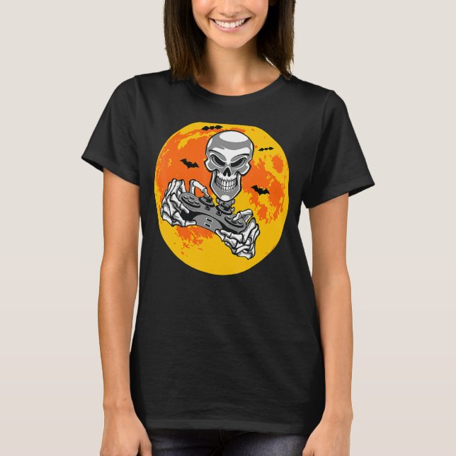 Camiseta Halloween Skeleton Gamer Video Gaming Boys Men Kid (Anverso)