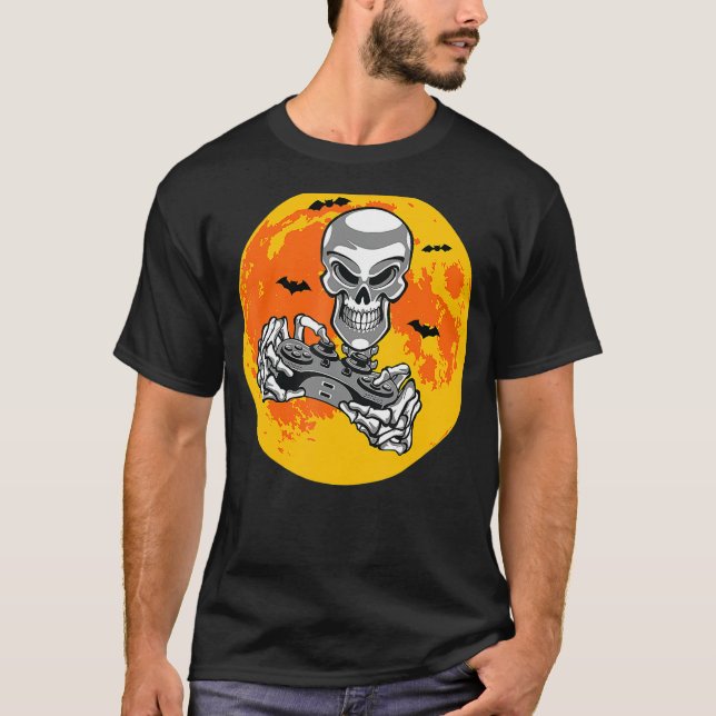 Camiseta Halloween Skeleton Gamer Video Gaming Boys Men Kid (Anverso)