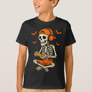 Camiseta Halloween Skeleton Gamer Video Gaming Funny Gaming